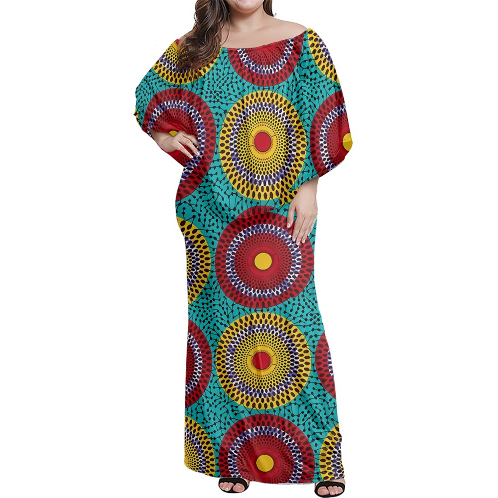 African Kitenge Designs Women Maxi Dress Fashion One-Shoulder Dresses Ladies Loose Half Sleeve A-line Skirt Dress POD