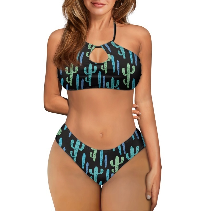 Unique Cactus Customise Designed Bikini Wholesale Comfortable Breathable Bikini Sets Summer Casual Polyester Spandex Swimsuit