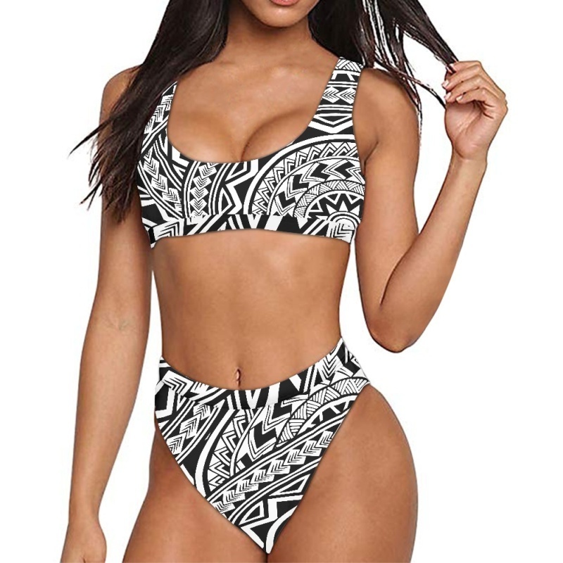 Custom Designed Swimwear With Polynesian Elements Factory Direct Swimsuit Open Cup Bikini Cozy Polyester Spandex Bikini Set