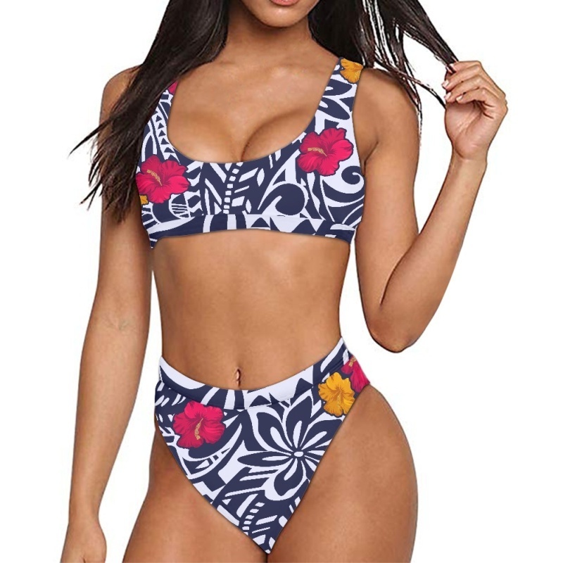 Custom Designed Swimwear With Polynesian Elements Factory Direct Swimsuit Open Cup Bikini Cozy Polyester Spandex Bikini Set