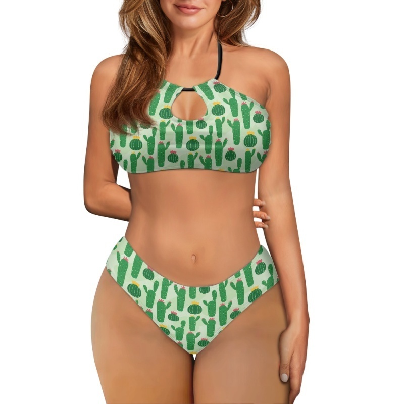 Unique Cactus Customise Designed Bikini Wholesale Comfortable Breathable Bikini Sets Summer Casual Polyester Spandex Swimsuit