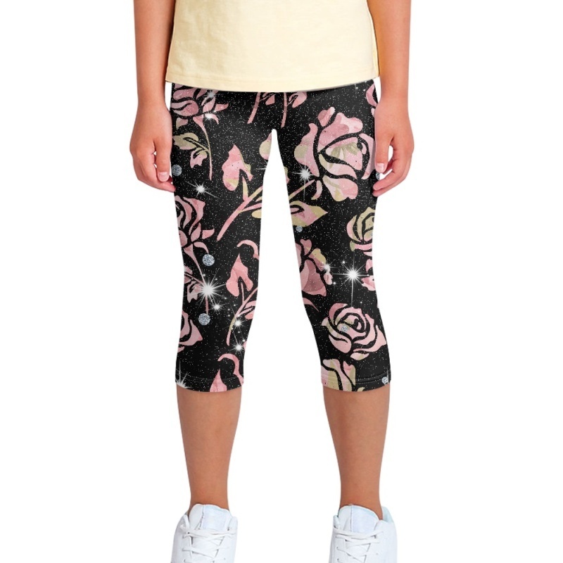 Beautiful Rose Custom Yoga Pants For Kids Sports Style Comfortable Breathable Leggings Dropshipping Polyester Spandex Leggings