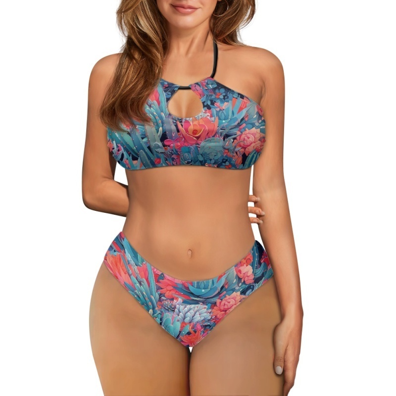 Unique Cactus Customise Designed Bikini Wholesale Comfortable Breathable Bikini Sets Summer Casual Polyester Spandex Swimsuit