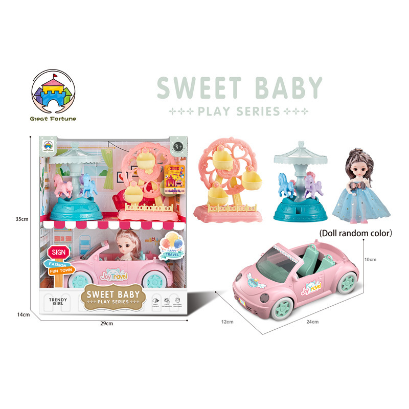 2024 New Arrivals Kids Educational Princess Doll Girls Toys With Convertible Beetle Car Toys Ferris Wheel And Merry-go-round