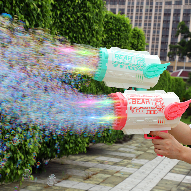 Wholesale Outdoor Kids Light Up Soap Bubble Toys 88 69 Holes Electric Automatic Rocket Boom Launcher Bubble Guns With Light