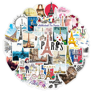 50pcs Paris Eiffel Tower Building Scenery PVC Waterproof Sticker Pack for Laptop Mug Luggage Scrapbook Decor Sticker