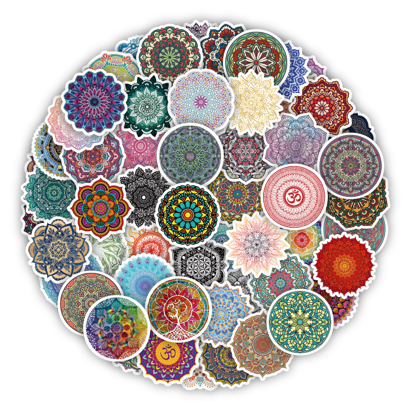 50 PCS Mandala flower Stickers PVC Decal for girl DIY Scrapbook Laptop Guitar Sticker Mandala