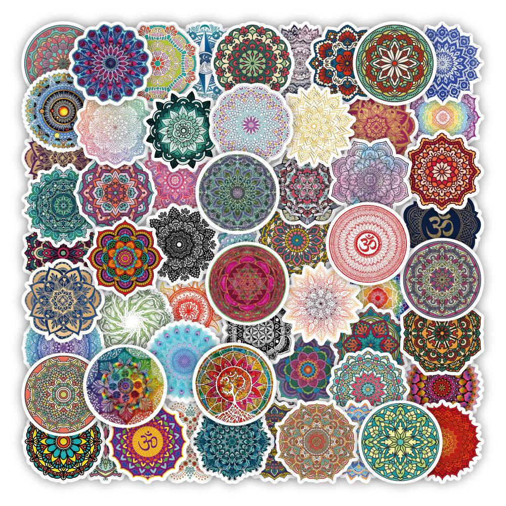 50 PCS Mandala flower Stickers PVC Decal for girl DIY Scrapbook Laptop Guitar Sticker Mandala