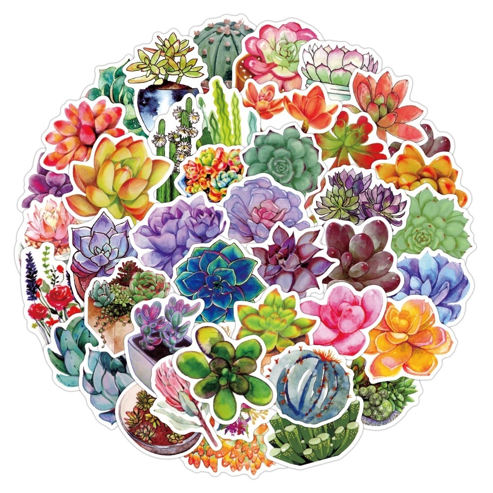 50pcs Cute Succulent plants Styles stickers waterproof mobile water bottle sticker luggage laptop fashion flower sticker