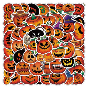 Hot Sale 50Pcs Cartoon Halloween Pumpkin Stickers for kids Waterproof Vinyl Laptop Window Gifts Wall Jack-o'-lantern Stickers