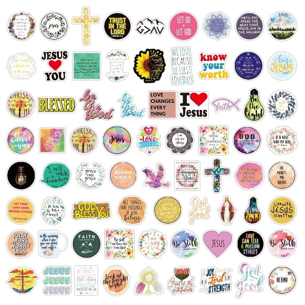 100pcs Religious Christian Easter Gifts Stuff Merchandise Stickers Water Bottles PVC Luggage Bible Jesus Christian Stickers pack