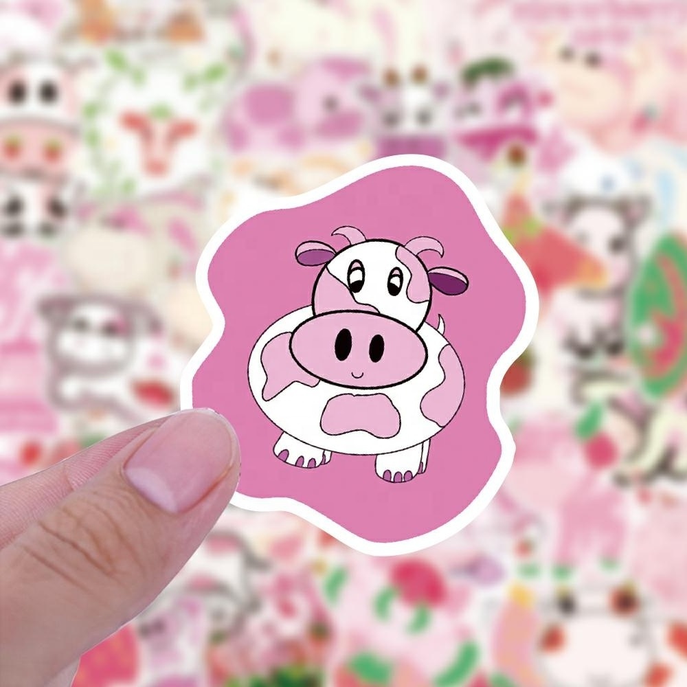 50pcs hotsale cute cartoon strawberry cow and dairy cattle graffiti stickers for luggage guitar car waterproof stickers