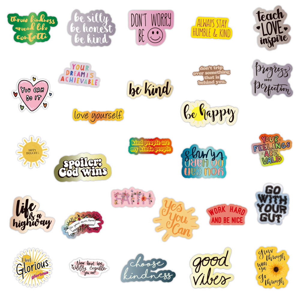 100pcs Cartoon Inspirational Language Stickers for Notebook Water Cup Decal Laptop Home Decoration  PVC Sticker Custom