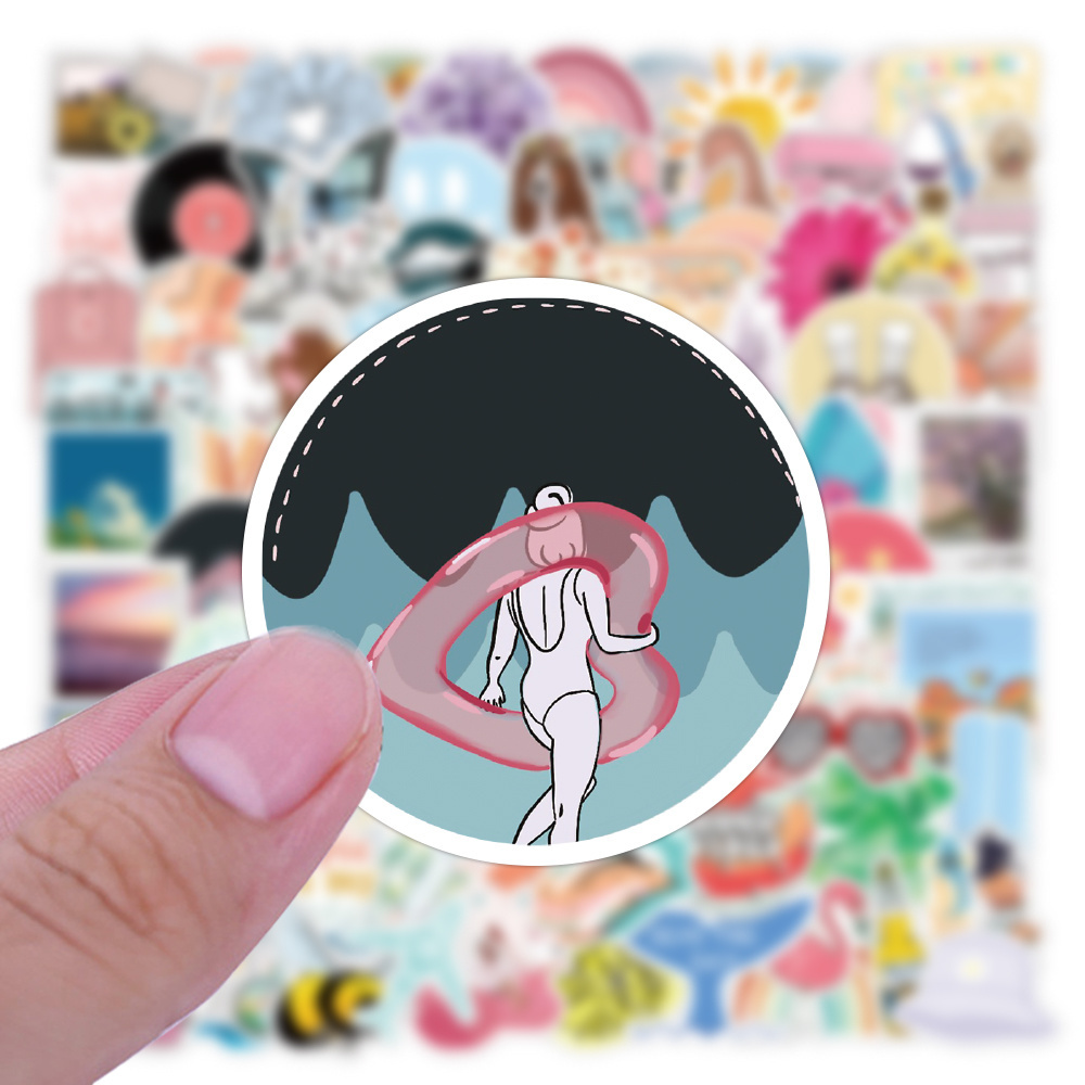 100 VSCO Summer Little Fresh Girl Sticker Notebook Refrigerator Cell Phone Skateboard Trunk Sticker Beach Surf Summer Sticker