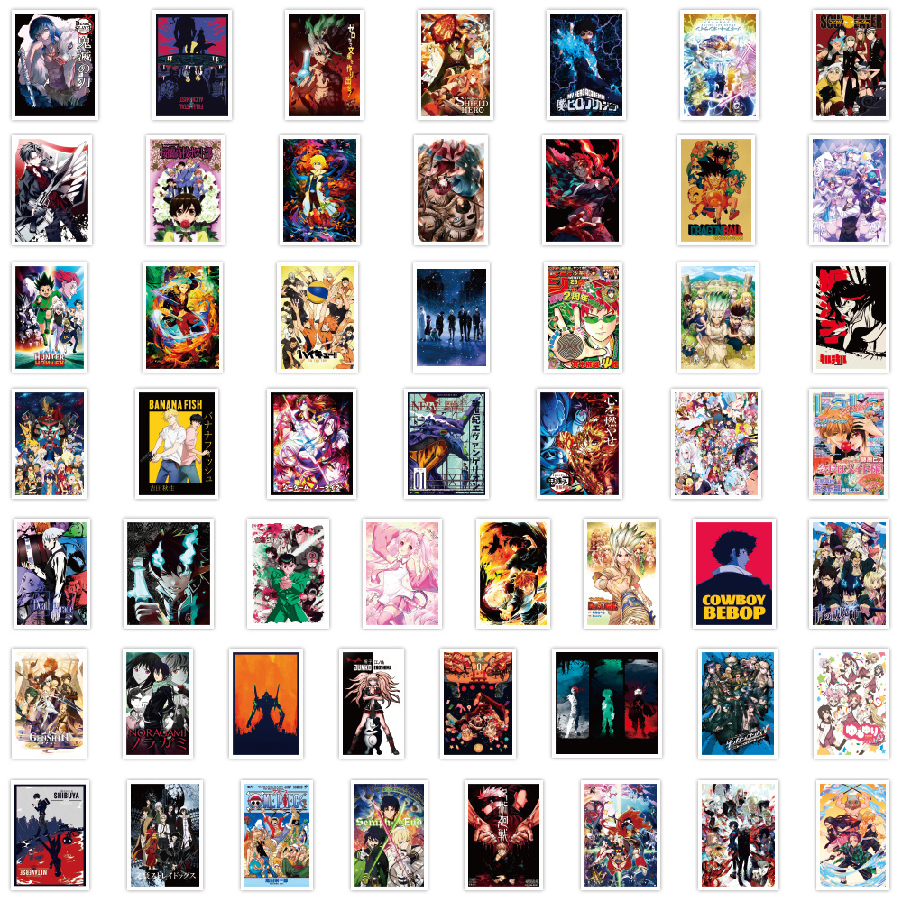 100 pieces mixed anime poster cartoon stickers boy kids cool paper decoration skateboard luggage laptop anime stickers