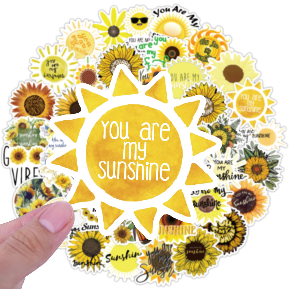 50 pieces/bag of sunflower vinyl waterproof stickers, used for laptops, bumpers, water bottles, computers, phones, safety helmet