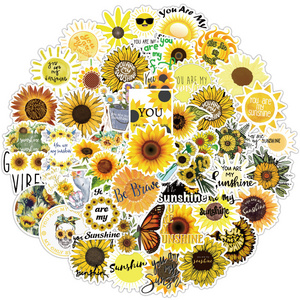 50 pieces/bag of sunflower vinyl waterproof stickers, used for laptops, bumpers, water bottles, computers, phones, safety helmet