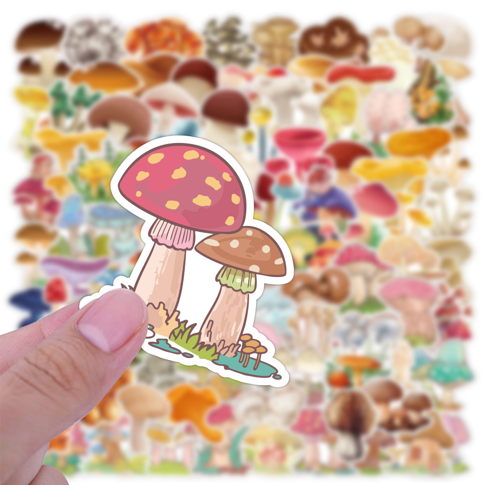 Custom 100Pcs Kawaii Mushroom Plant Graffiti Decor Stickers For Girl Student Notebook Skateboard Luggage Laptop DIY Stickers