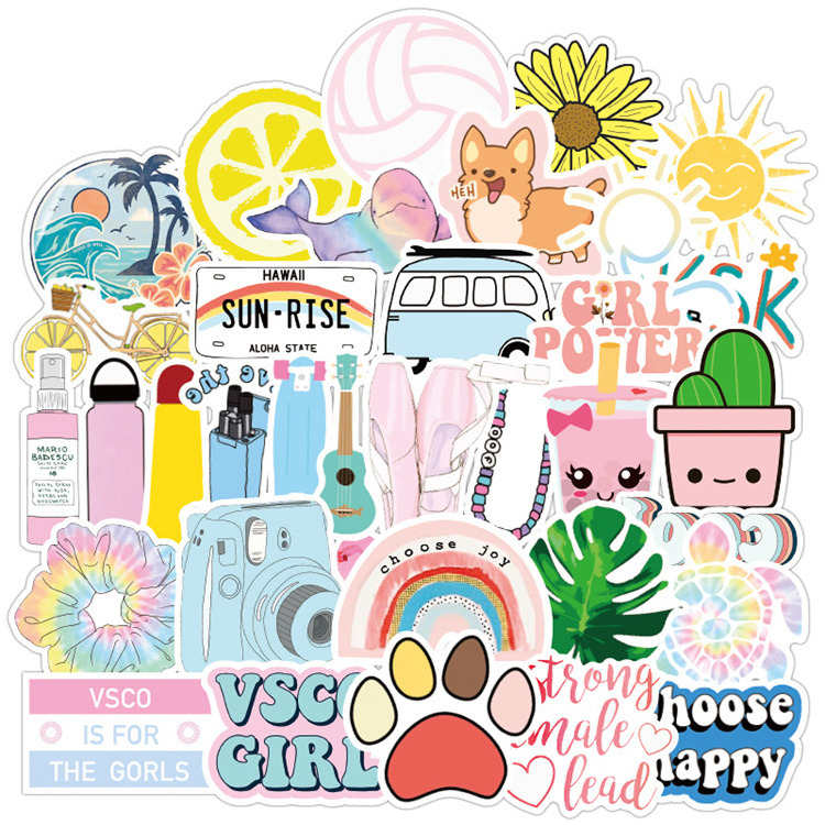 50 pcs/bag Planet VSCO Cartoon Animal Stickers Adhesive Waterproof DIY Vinyl Decoration Diary Stationery Summer Stickers