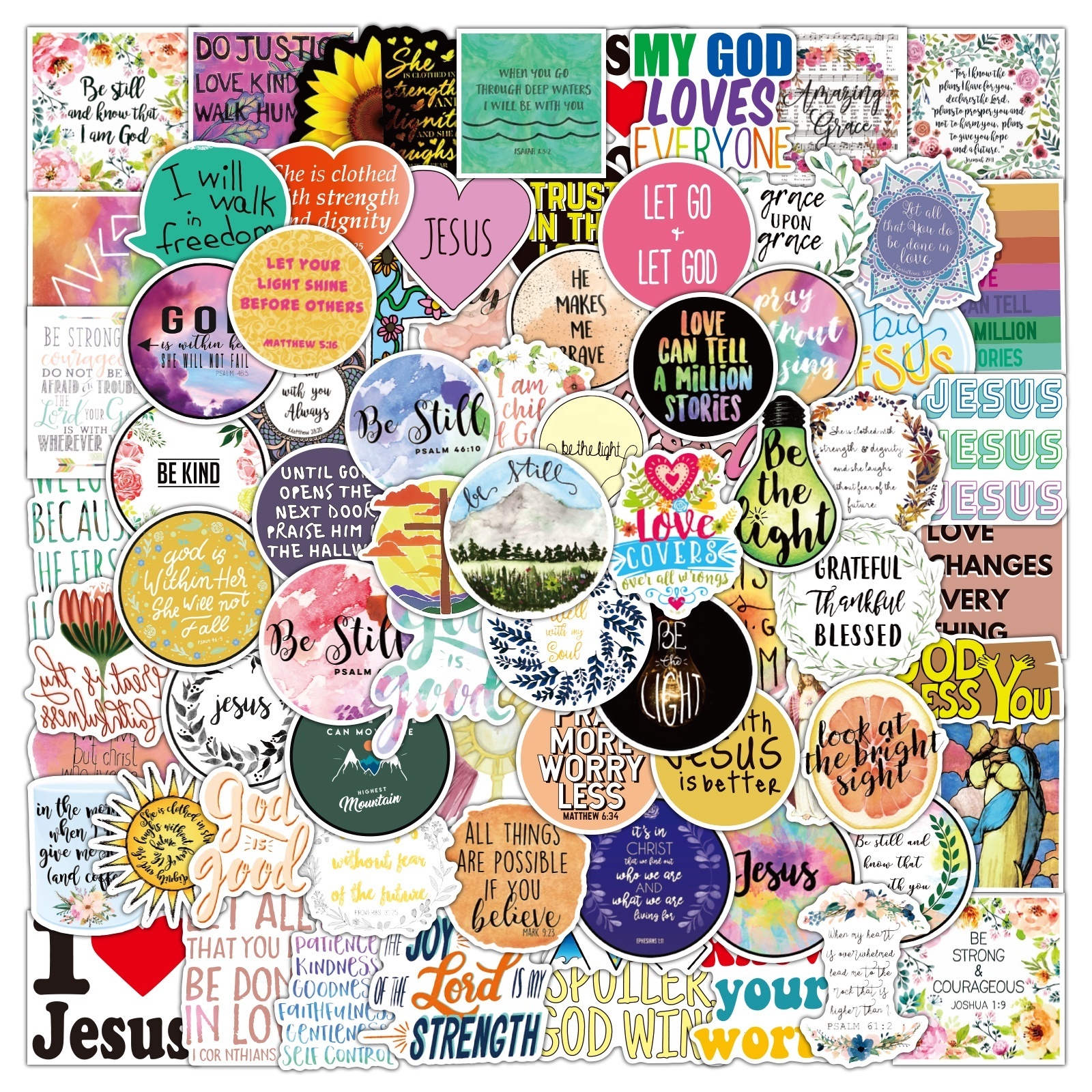 100pcs Religious Christian Easter Gifts Stuff Merchandise Stickers Water Bottles PVC Luggage Bible Jesus Christian Stickers pack