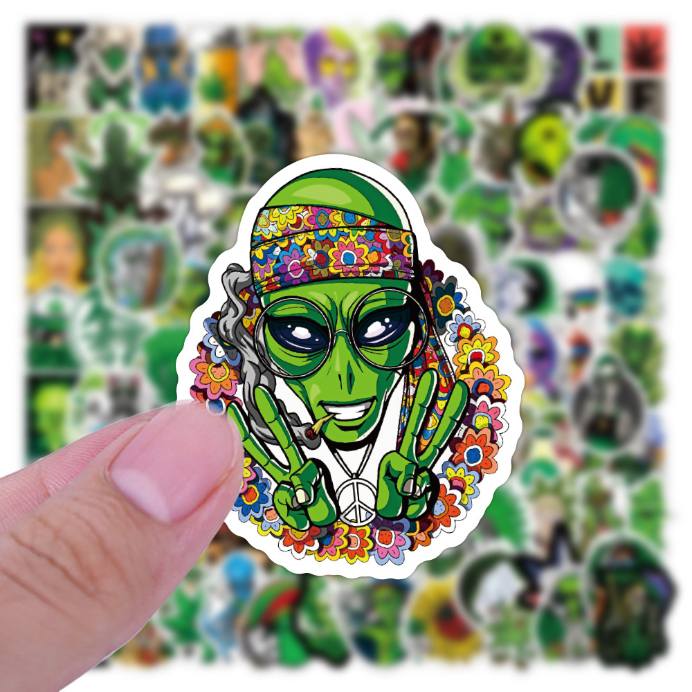 100 new green leaves small fresh graffiti stickers Trunk skateboard Refrigerator custom decorative waterproof stickers