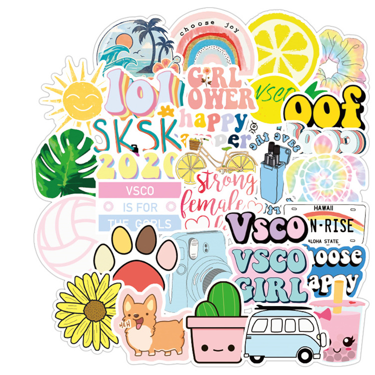 50 pcs/bag Planet VSCO Cartoon Animal Stickers Adhesive Waterproof DIY Vinyl Decoration Diary Stationery Summer Stickers