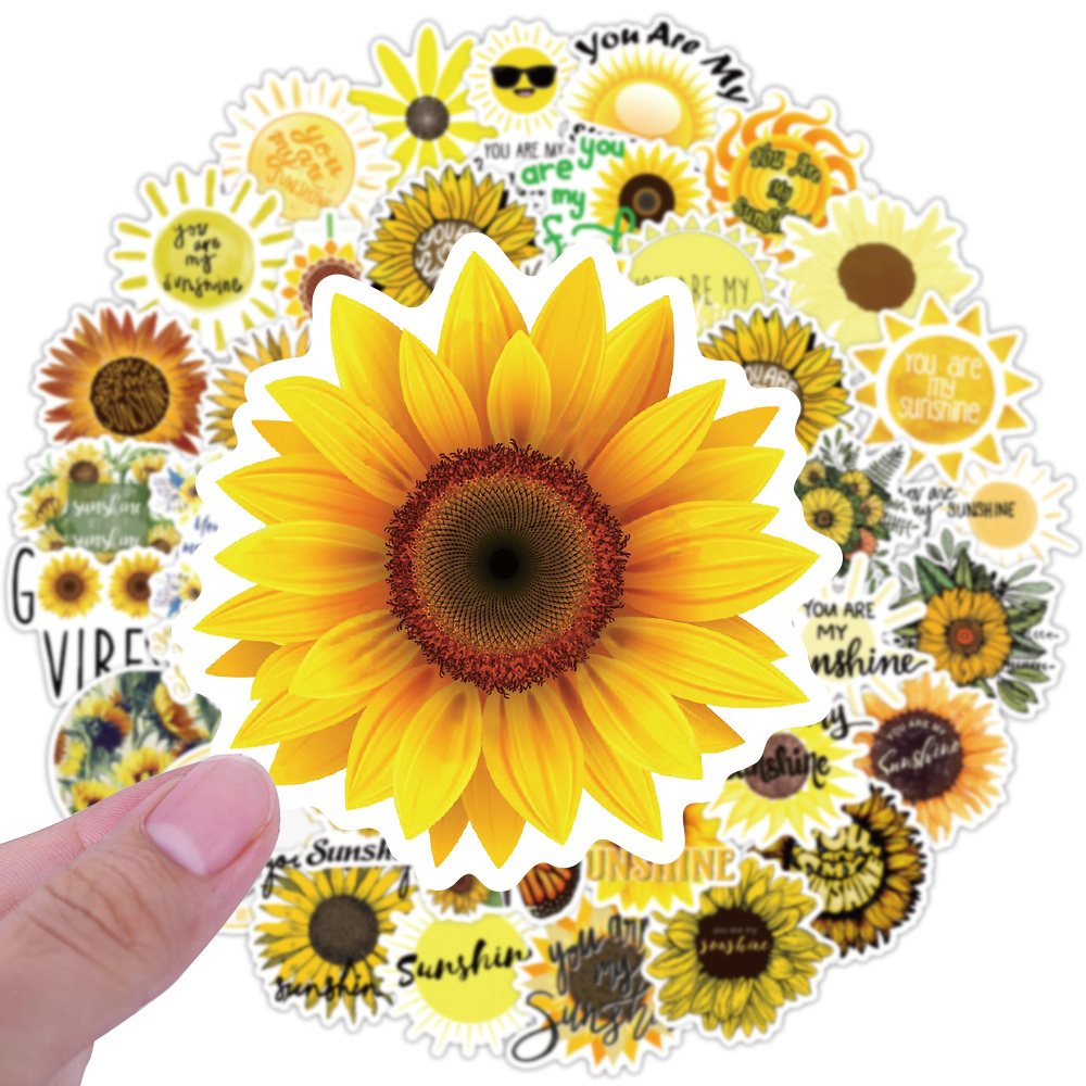 50 pieces/bag of sunflower vinyl waterproof stickers, used for laptops, bumpers, water bottles, computers, phones, safety helmet