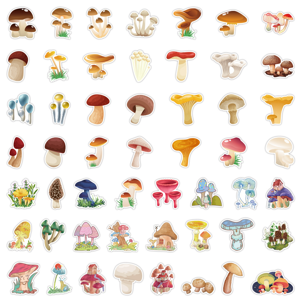 Custom 100Pcs Kawaii Mushroom Plant Graffiti Decor Stickers For Girl Student Notebook Skateboard Luggage Laptop DIY Stickers