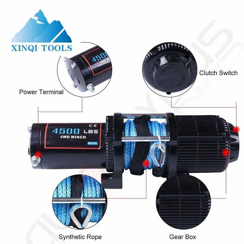 XINQI  UTV ATV Winch 4500LBS Electric Winch Synthetic Rope 12V