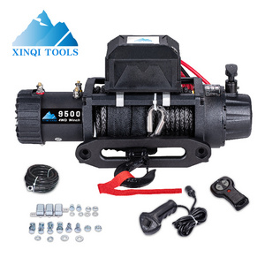 XINQI Factory Direct 12v 24v 9500lb Synthetic Rope Electric Winch With Control Box Mounting For Offroad Car