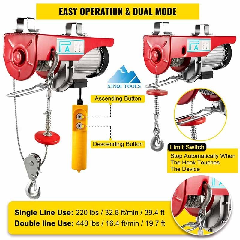 XINQI Electric Crane Overhead Garage Winch with Wired Remote Control and Limit Switch