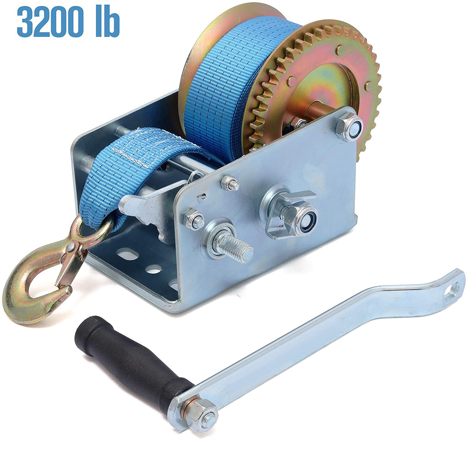 XINQI 3200lbs ATV Boat Winch Strap with Hook - Heavy Duty Hand Crank Winch - Best Boat Trailer Winch