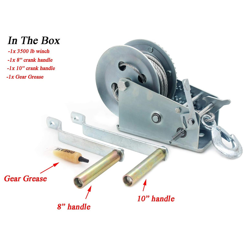 XINQI Manual Operation 3500 lb Hand Gear Winch with 25 FT Cable Steel Wire Rope for Pulling Boats Trailers and Trucks