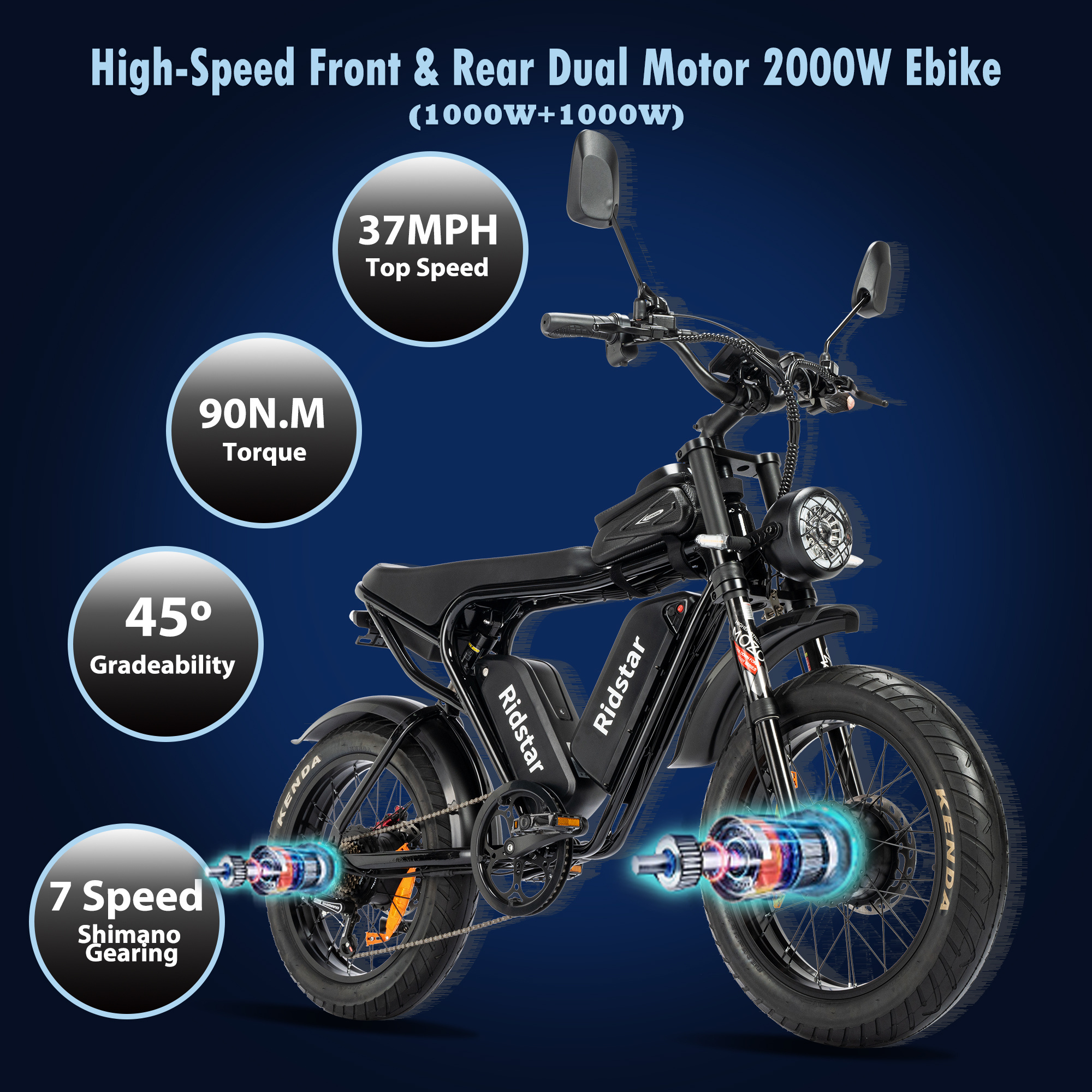 Dual Motor 2000w Dual Battery 40ah High Speed 60km/h 20*4.0 Electric Bike Electric Motorcycle Electric Mountain Bicycle Ebike