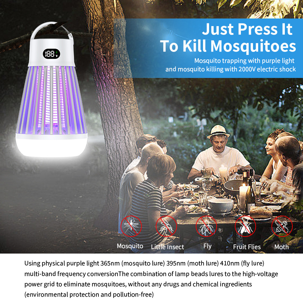 Bug Zapper Outdoor Fly Trap Rechargeable Camping Lamp Waterproof Mosquito Killer Fly Repellent Killer