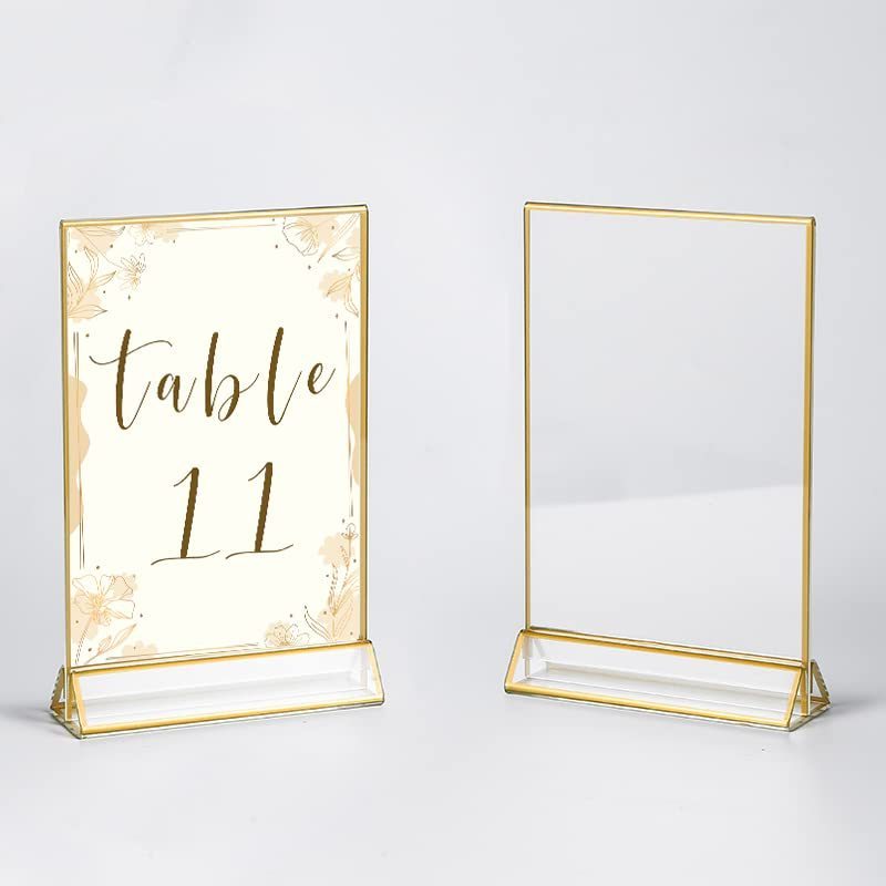 6 Pack Double Sided Acrylic Sign Holder Table Menu Display Stand Wedding Table Numbers Holders With Gold Borders