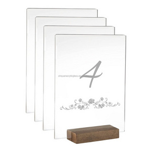 Acrylic Table Numbers Walnut Wood Card Holder Wooden Table Number Stand Sign Acrylic Menu Holder welcome sign stand for wedding