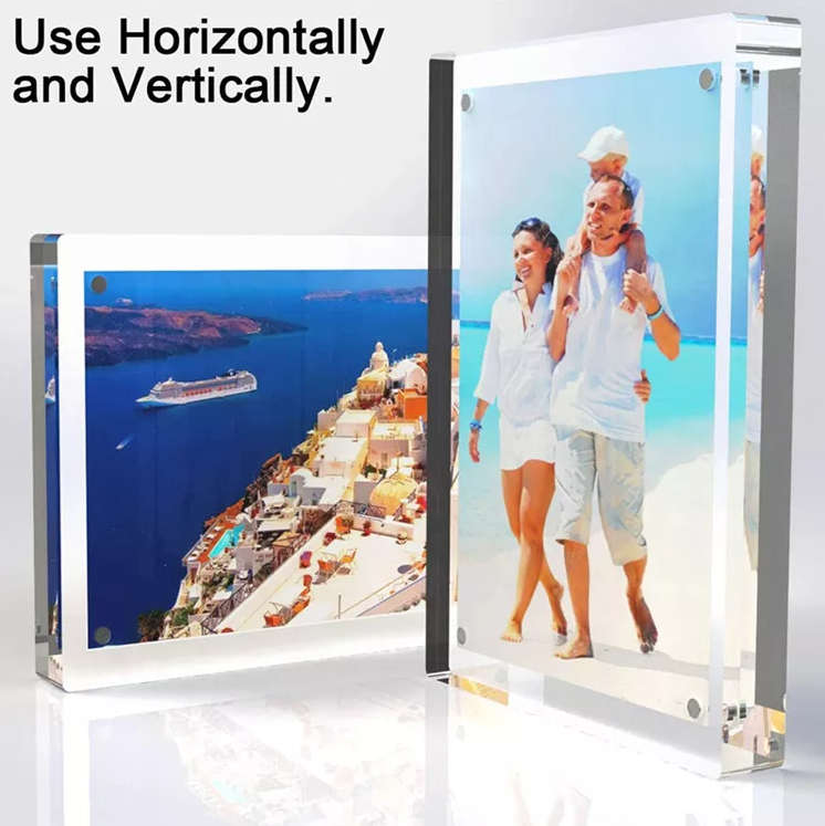 Customized OEM/ODM 5x7 Desktop Stand Photo Frame, Double Sided Transparent Acrylic Magnetic Photo Frame for Home or Office