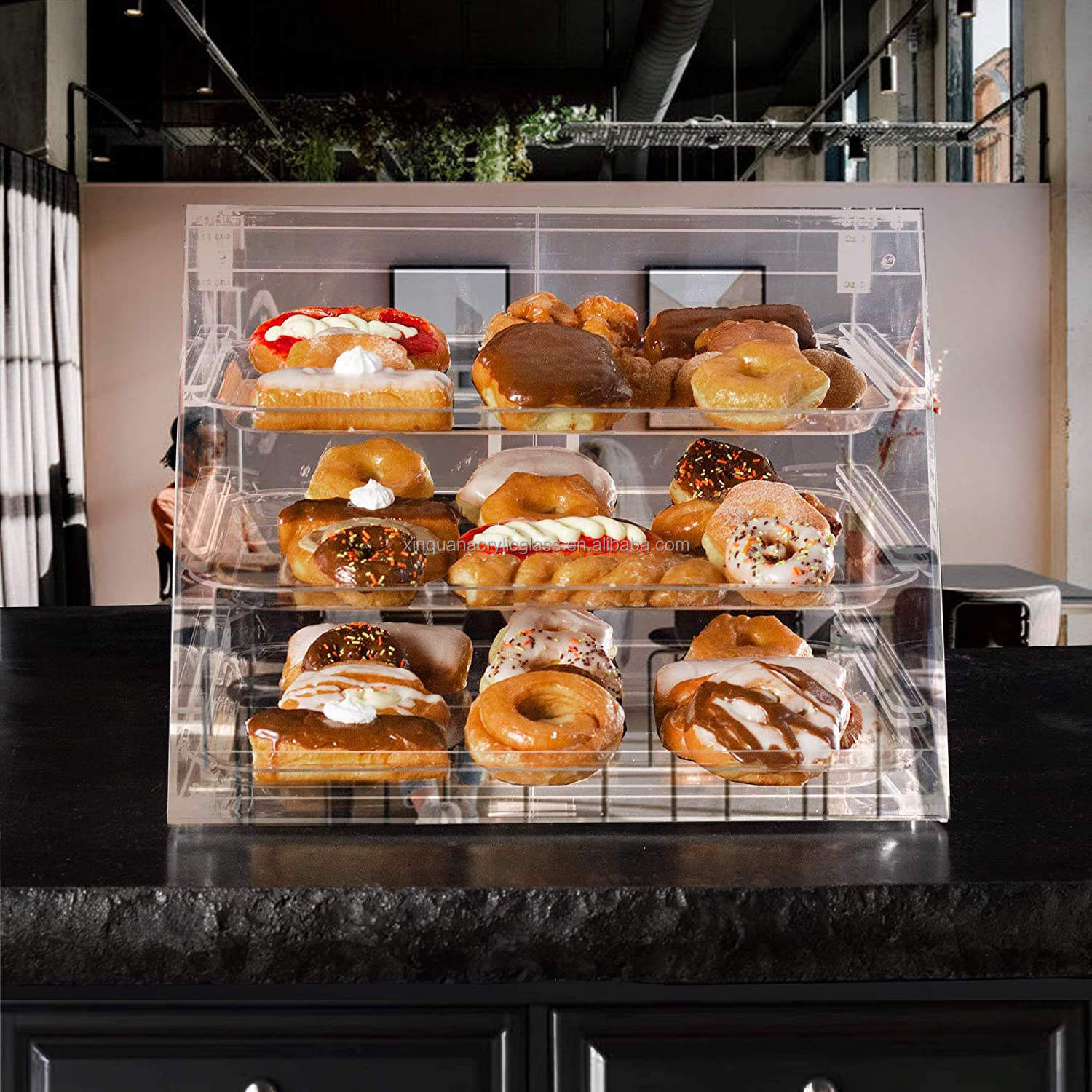 Coffee Shop Table Top 3 Tier Clear Acrylic Display Case For Food Bread Display Case