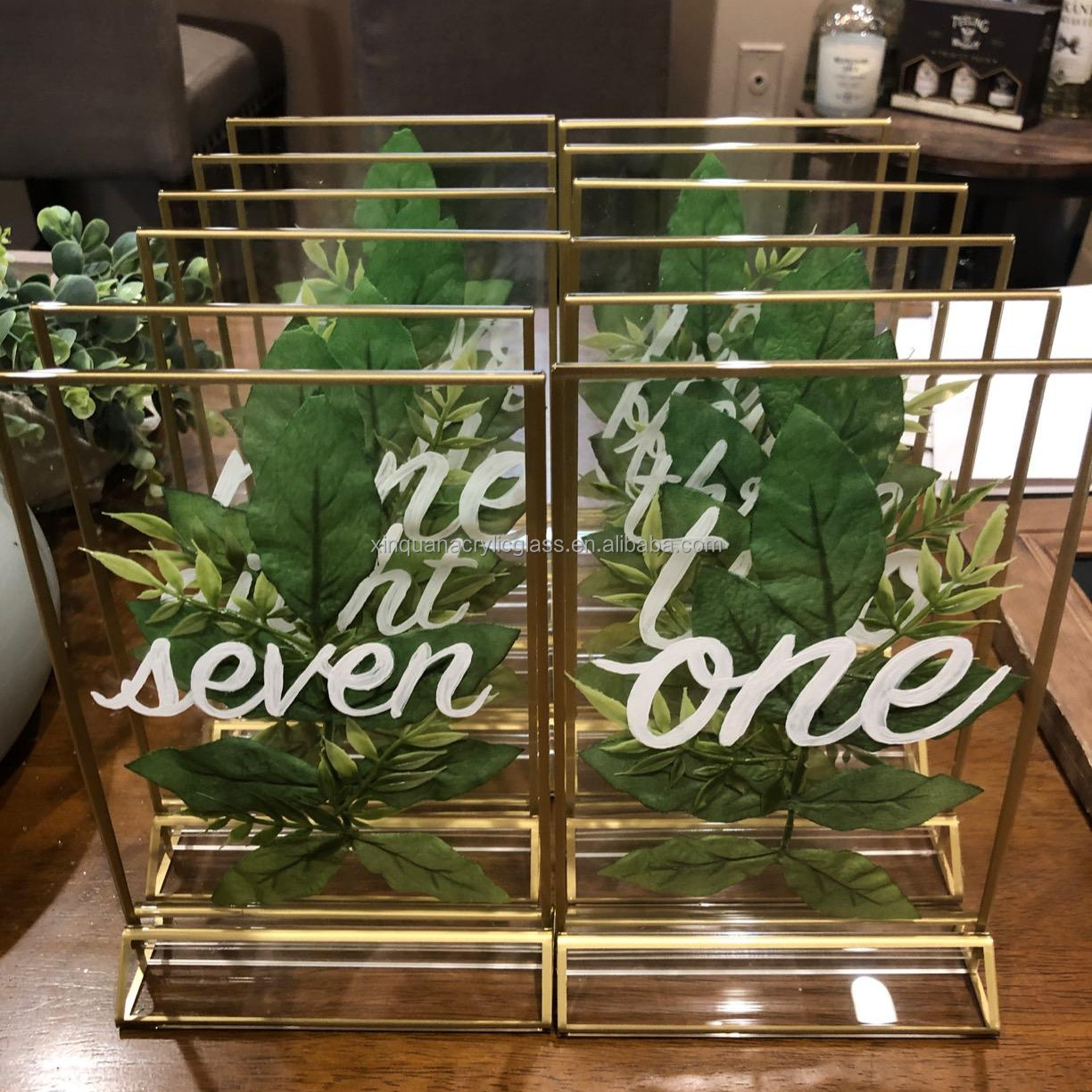 Double Sided Menu Holder Table Display Stand Frames Clear Acrylic Gold Frames Sign Holders Gold Edge Table Holder