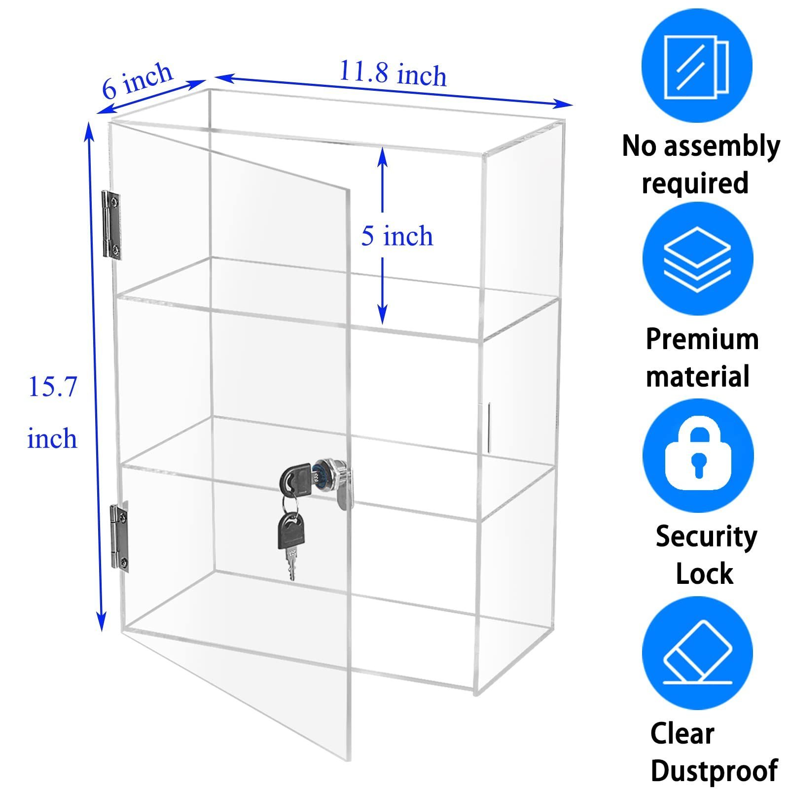 Customized 3-Shelf Acrylic Display Case, Countertop Locking Organizer Cabinet, Clear Lock Display