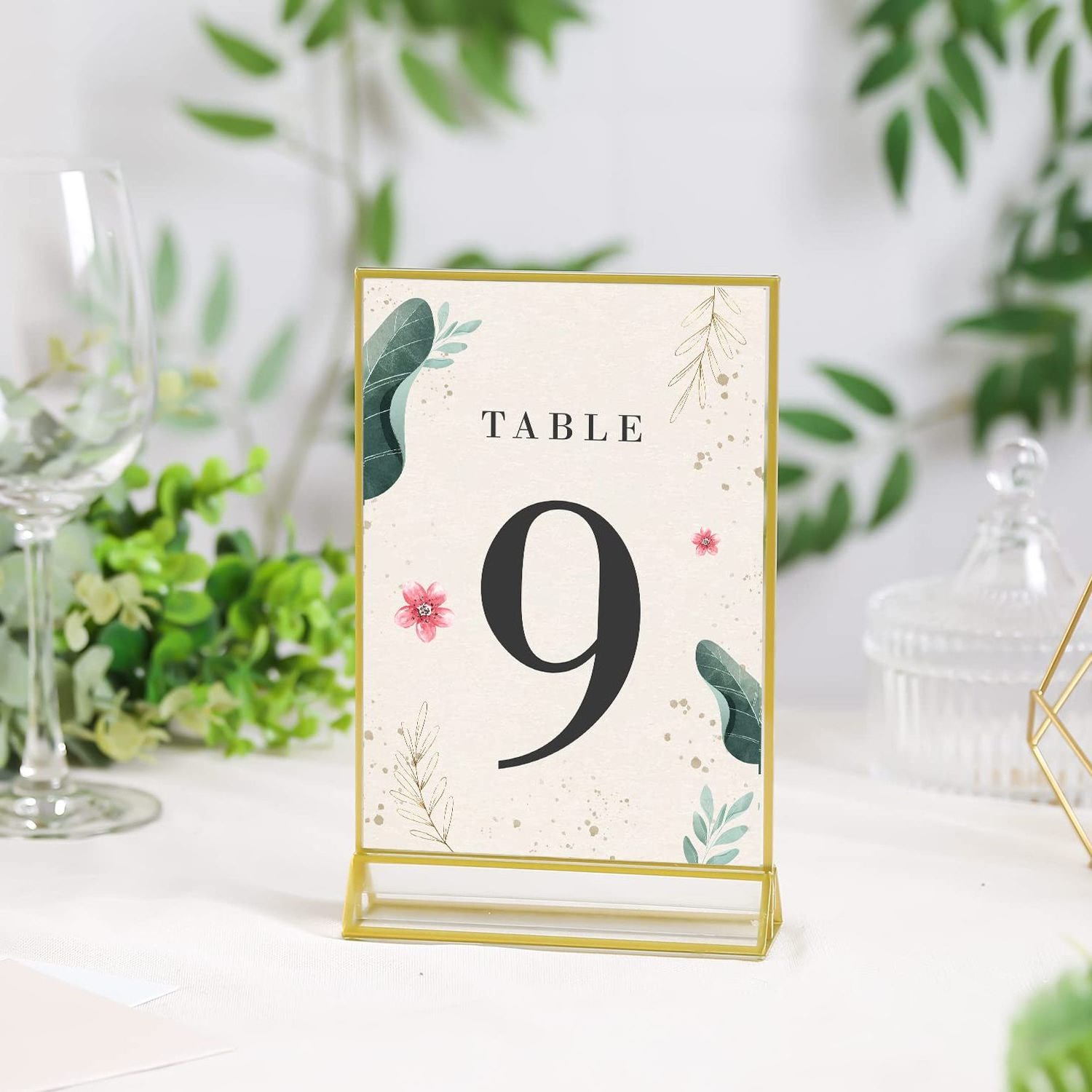 6 Pack Double Sided Acrylic Sign Holder Table Menu Display Stand Wedding Table Numbers Holders With Gold Borders