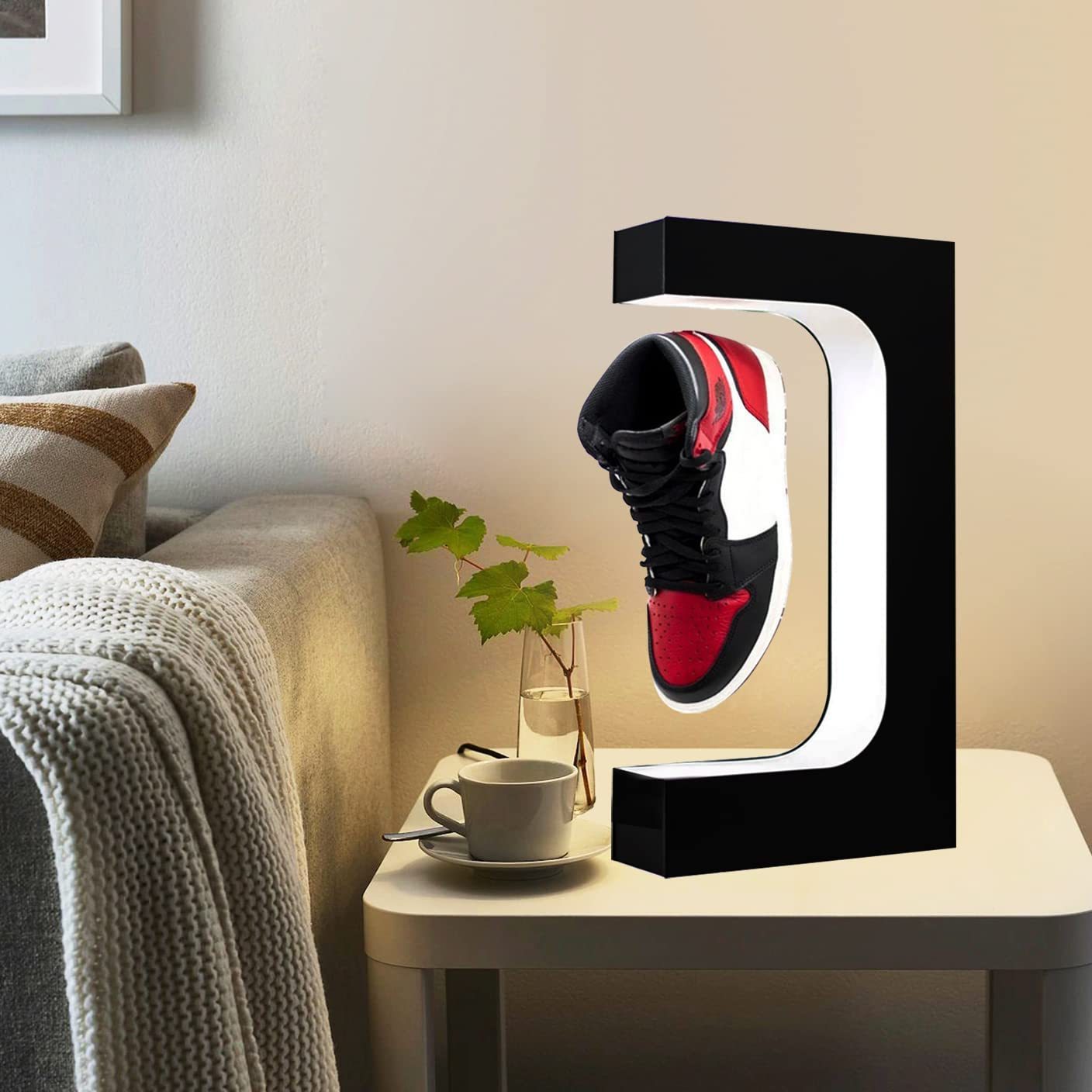 Magnetic Floating Led Lighting Levitating Shoe Display Stand, Rotating Sneaker Shelf, Spinning Display Rack Holder