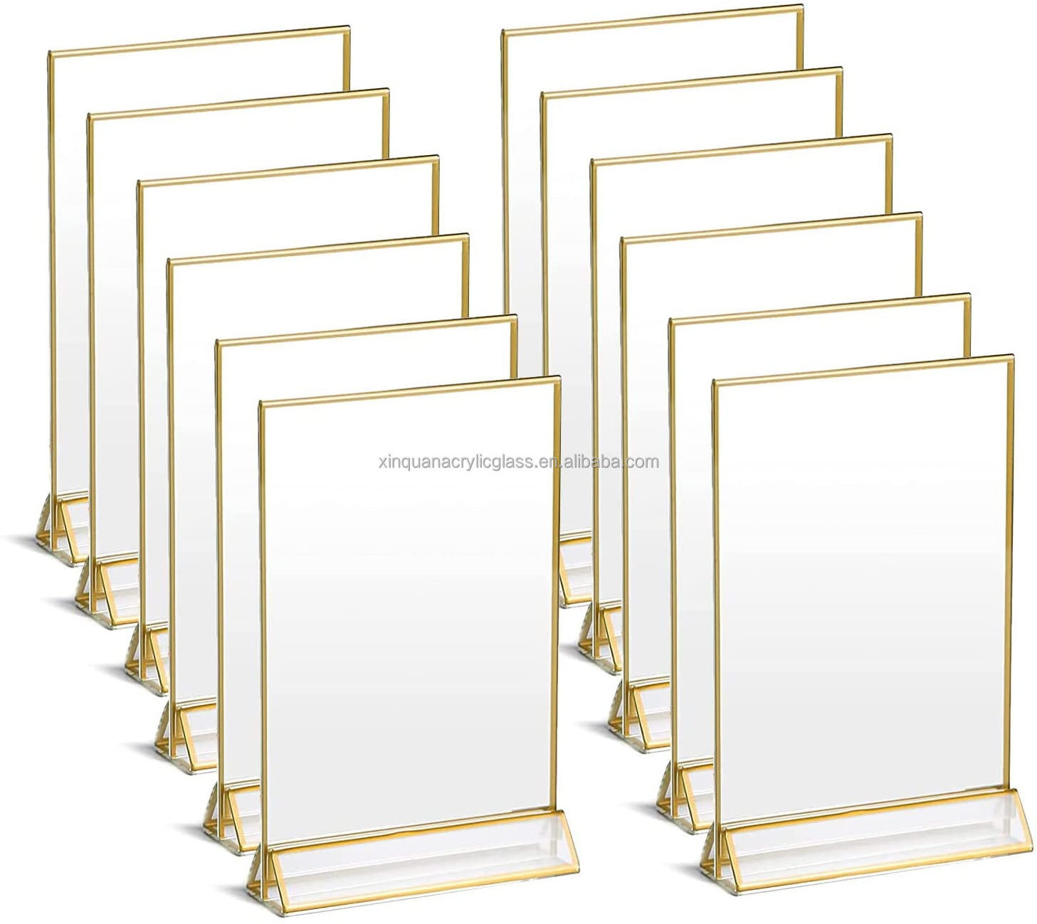 Customized Clear Acrylic Double Sided Frames Gold Borders Sign Holder For Wedding Table Numbers Clear Photos Menu Holders