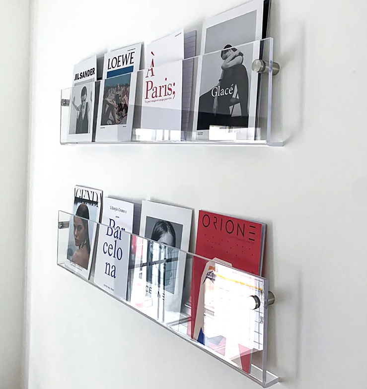 Custom Clear Acrylic Brochure Holder Wall Mounted Newspaper Magazine Display Stand Office Display Rack