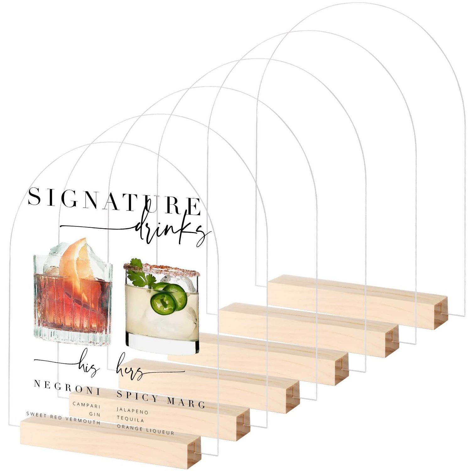 Clear Arched Diy Arch Acrylic Sign Sheets Blank With Wood Stand For Wedding Menu Drink Bar List Sign