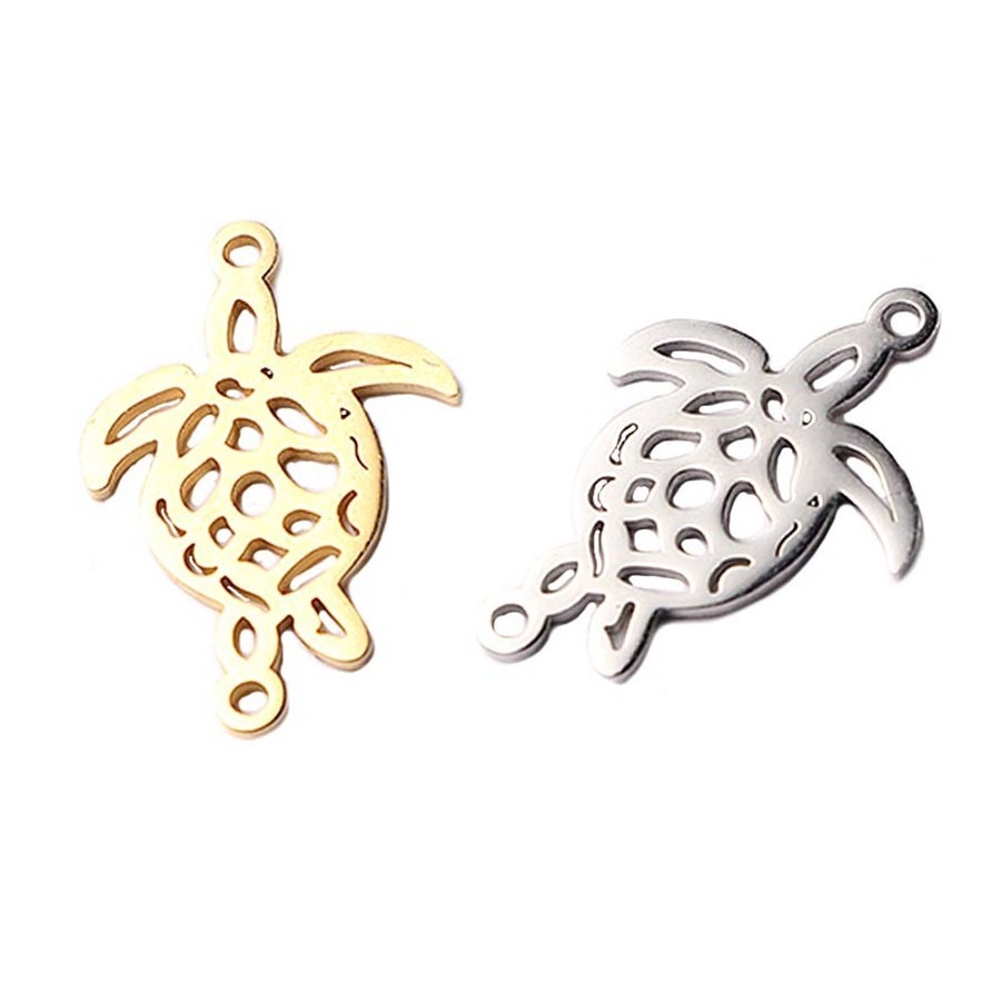 Two Holes Connector Highly Polished Stainless Steel Sea Turtle Charms for Jewelry Making