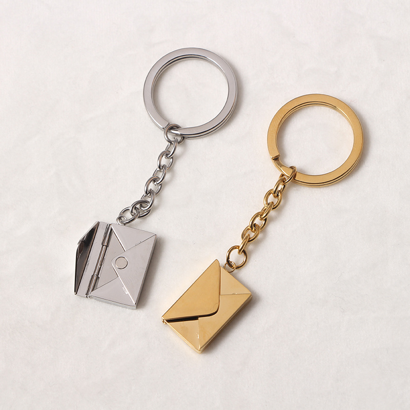 High Quality Envelop Blank Key Chains Custom Logo Stainless Steel Fashion New18K Gold Plated Cute Keyrings