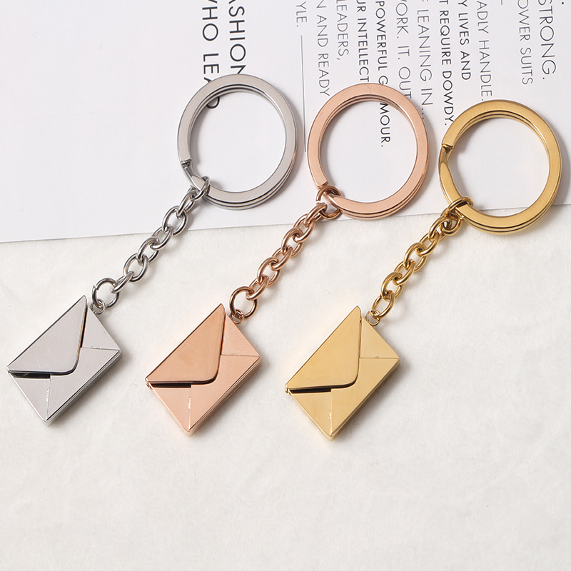 High Quality Envelop Blank Key Chains Custom Logo Stainless Steel Fashion New18K Gold Plated Cute Keyrings