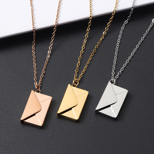 OEM  Gold Plating Stainless Steel Personalized Jewelry DIY Engraved Trendy Envelope Pendant Necklace